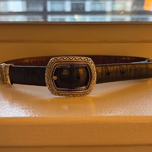 Brighton Black Croc-Embossed Skinny Belt with Silver Buckle
